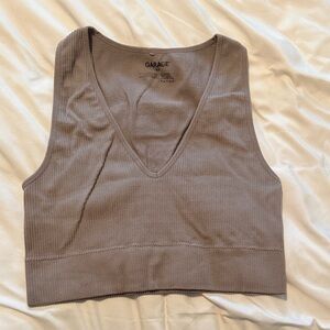 Garage Women's Taupe Ribbed V-Neck Crop Top